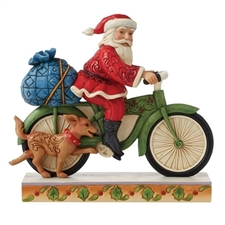 Jim Shore Heartwood Creek | Santa's On His Way - Santa Riding Bicycle 6010818 | DBC Collectibles