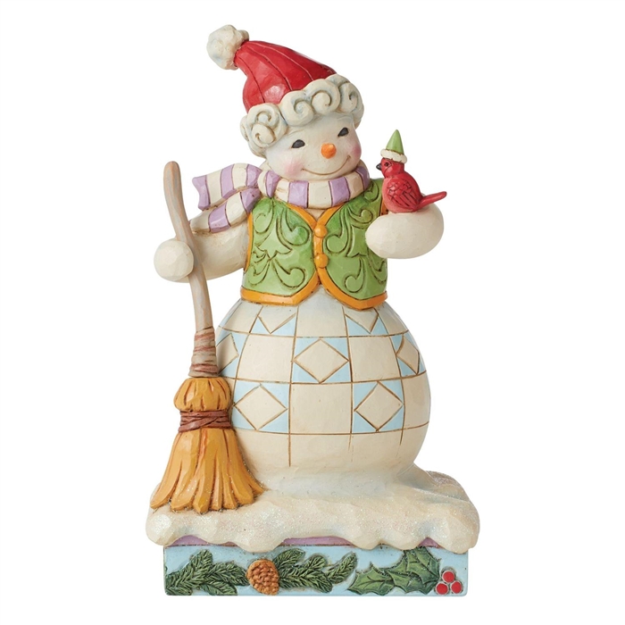 Jim Shore Heartwood Creek |  Season's Tweetings - Snowman with Cardinal & Broom   6011161 | DBC Collectibles