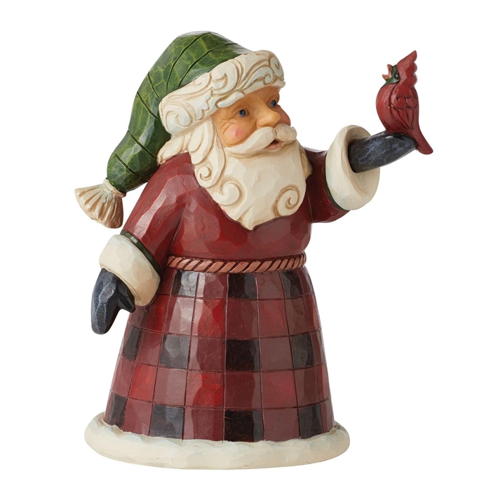 Jim Shore Heartwood Creek - Santa's Feathered Friend - Pint Sized Buffalo Plaid Santa  6011480 | DBC Collectibles