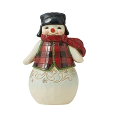 Jim Shore Heartwood Creek | Winter Is Here - Pint Sized Snowman in Buffalo Plaid 6011483 | DBC Collectibles