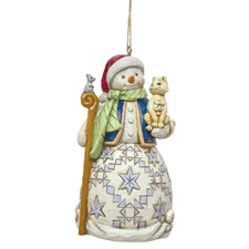 Jim Shore Heartwood Creek  |Snowman with Cat Ornament 6011498 | DBC Collectibles