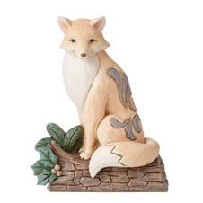 Jim Shore Heartwood Creek | White Woodland Fox on BirchLog 6011617 | DBC Collectibles