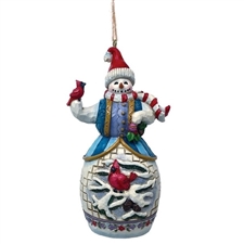 Jim Shore Heartwood Creek  | Snowman with Cardinal Ornament 6011673 | DBC Collectibles