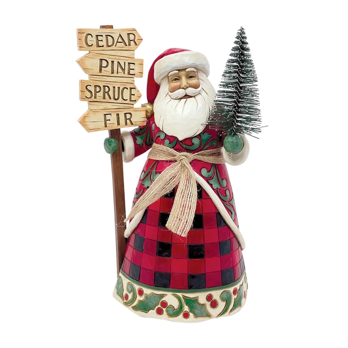 Country Living by Jim Shore  | It's Tree Time - Santa with Tree and Sign 6011741 | DBC Collectibles