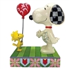 Peanuts by Jim Shore |  Love Floats - Woodstock giving Snoopy Heart 6011948 | DBC Collectibles