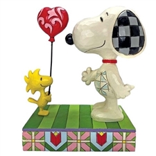 Peanuts by Jim Shore |  Love Floats - Woodstock giving Snoopy Heart 6011948 | DBC Collectibles