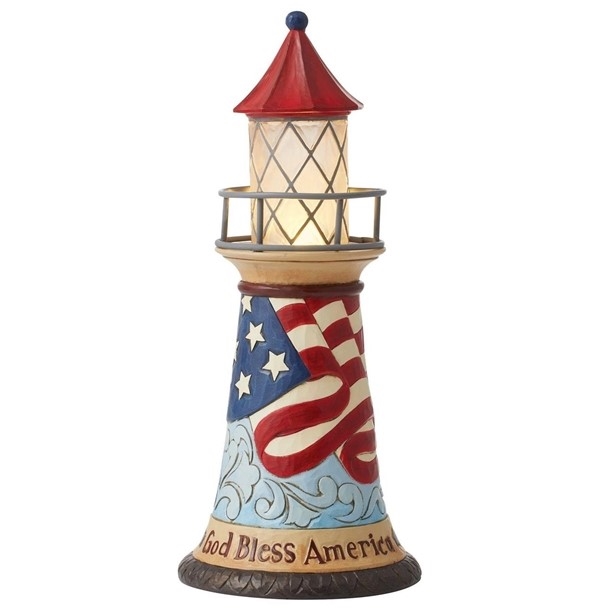 Jim Shore Heartwood Creek | Let Freedom Shine - Patriotic LED Lighthouse 6012434 | DBC Collectibles