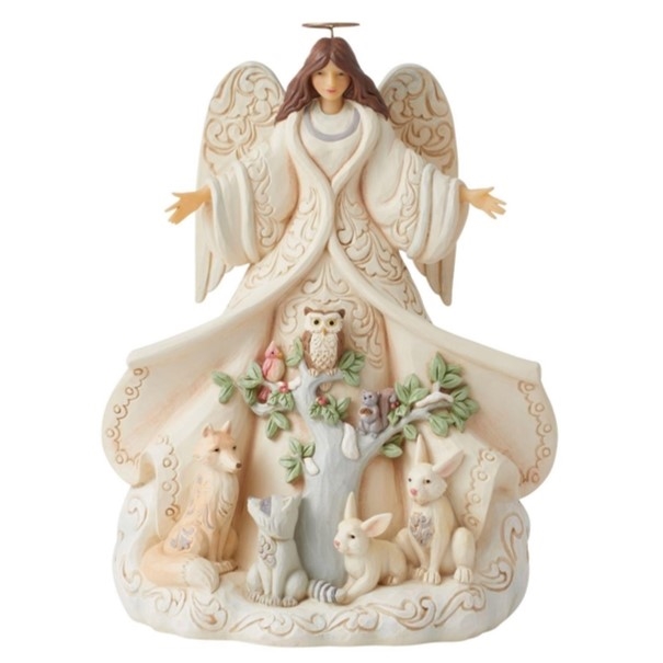 Jim Shore Heartwood Creek | Winter Welcome, One and All - White Woodland Angel 6012678 | DBC Collectibles