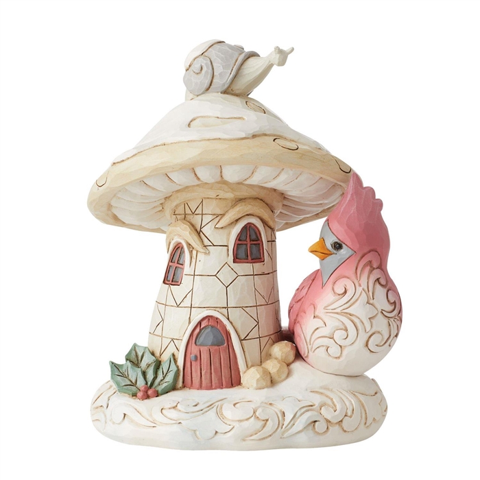 Jim Shore Heartwood Creek | White Woodland Mushroom House with Bird 6012683 | DBC Collectibles