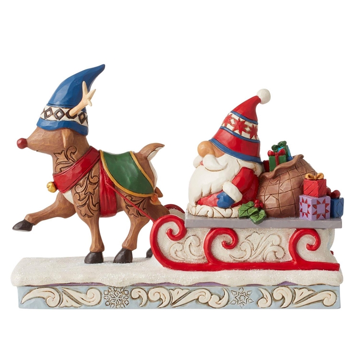 Jim Shore Heartwood Creek - Traveling Toward Christmas - Reindeer Pulling Gnome Sled