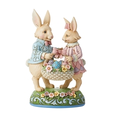 Jim Shore | Basketful of Love - Bunny Couple with Basket Easter Figurine 6014389 | DBC Collectibles