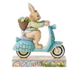 Jim Shore Heartwood Creek | Scooting Towards Easter - Bunny on Scooter Easter Figure 6014390 | DBC Collectibles