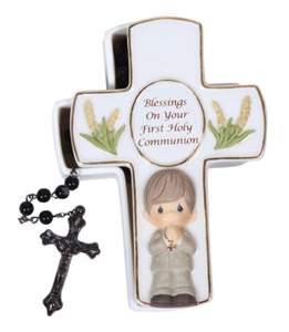 Precious Moments  - Blessings On Your First Holy Communion - Boy Covered Box with Rosary