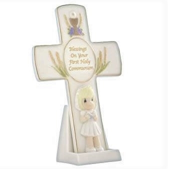 Precious Moments  - Communion Cross With Stand - Girl