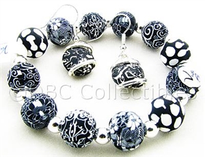 Black Lace Bead Earrings & 12mm Bracelet Set