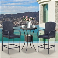 Outsunny 3 Piece Outdoor Rattan Wicker Bar Stool Bistro Set with Ice Buckets