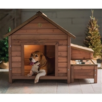 Solid Wood A-Frame Outdoor Dog House with Food Bowl and Storage