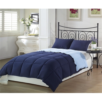 Queen 3-Piece Reversible Comforter Set in Navy and Light Blue