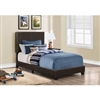 Monarch Twin Size Contemporary Upholstered Bed Frame with Wood Legs - Dark Brown Leather Look