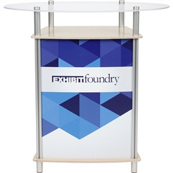 Trap-Ellipse Counter is a functional reception counter with elongated circle table top perfect for presentations or displaying your product at trade shows.