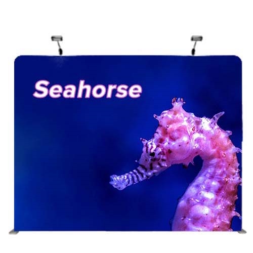 10ft Seahorse A Waveline Media Display & TV Monitor Mount | Double-Sided Tension Fabric Booth