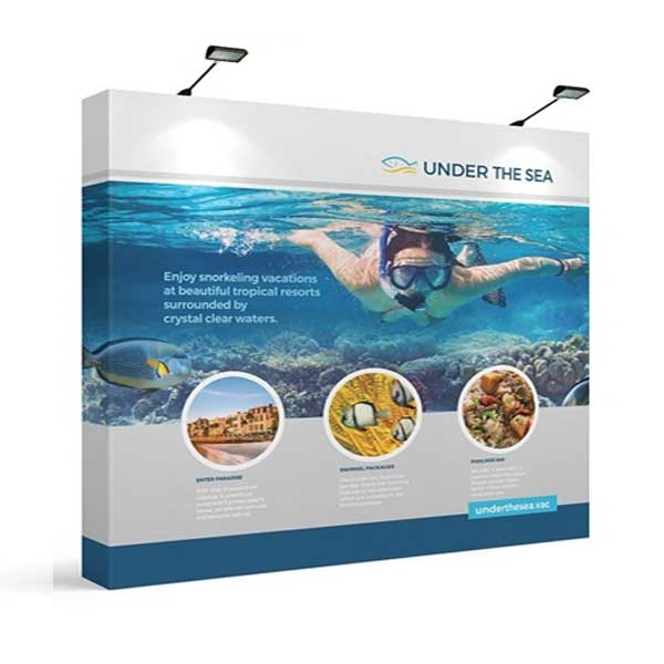 12ft x 8ft Makitso OneFabric Straight Display w/ End Caps.  Choose this easy, impactful and affordable display to stand out from your competition at your next trade show.