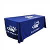 Sylish and elegant, this 8ft Draped table throw with Four Sided elevates your brand presentaiton at any trade show or event space.  All table cloths are custom printed using dye-sub technology, utilize wrinkel resistant fabric and are washable for easy ca