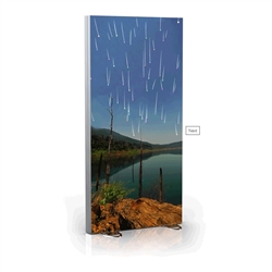 41in W x 82in H  Flow-Motion Dynamic Animated LED Freestanding Displays. Make your static dye-sublimation fabric graphics a dynamic animated display with programmable pixel back lighting.