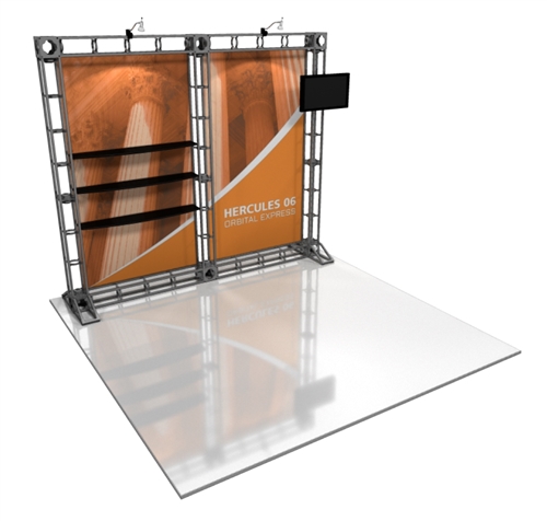 10ft Hercules 06 Orbital Express Truss Back Wall Display with Rollable Graphics. Truss is the next generation in dynamic trade show structure. Easy to assemble, exhibit and trade show display truss system designs can be used for structure or decorative.