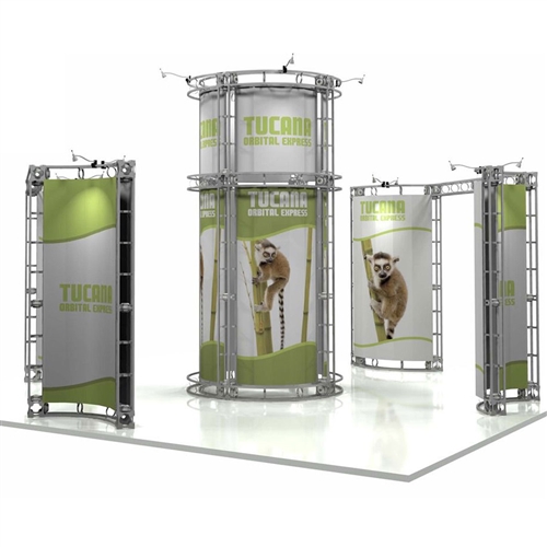 20ft x 20ft Island Tucana Orbital Express Truss Display with Rollable Graphic is a complete truss exhibit, professionally designed to fit a 20ft ï¿½ 20ft trade show booth island space. Truss is the next generation in dynamic trade show structure