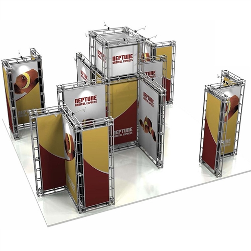 20ft x 20ft Island Neptune Orbital Express Truss Display with Rollable Graphic is the next generation in dynamic trade show exhibits. Neptune Orbital Express Truss Kit is a premium trade show display is designed to be used in a 20ft x 20ft exhibit space