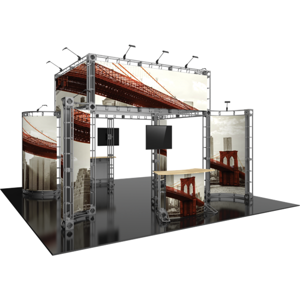 20ft x 20ft Island Aarhus Orbital Express Truss Display with Fabric Graphic is the next generation in dynamic trade show exhibits. Aarhus Orbital Express Truss Kit is a premium trade show display is designed to be used in a 20ft x 20ft exhibit space
