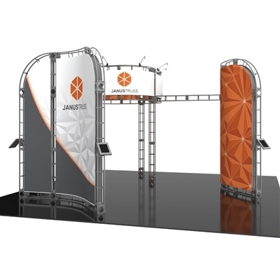 20ft x 20ft Island Janus Orbital Express Truss Display with Fabric Graphic is the next generation in dynamic trade show exhibits. Canis Orbital Express Truss Kit is a premium trade show display is designed to be used in a 20ft x 20ft exhibit space