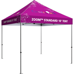 Outdoor 10ft x 10ft  Zoom Tents offer heavy duty commercial-grade popup frames designed for professional use. Canopies can customized with full color printing to display your company branding. Showcase your business name with our outdoor event tent