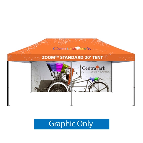 Outdoor 20ft x 10ft  Zoom Tents offer heavy duty commercial-grade popup frames designed for professional use. Canopies can customized with full color printing to display your company branding. Showcase your business name with our outdoor event tent