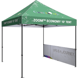 Outdoor 10ft x 10ft  Zoom Tents offer heavy duty commercial-grade popup frames designed for professional use. Canopies can customized with full color printing to display your company branding. Showcase your business name with our outdoor event tent