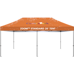 Outdoor 20ft x 10ft  Zoom Tents offer heavy duty commercial-grade popup frames designed for professional use. Canopies can customized with full color printing to display your company branding. Showcase your business name with our outdoor event tent