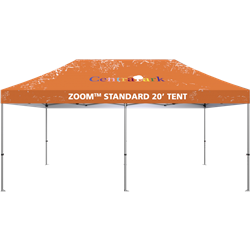 Outdoor 20ft x 10ft  Zoom Tents offer heavy duty commercial-grade popup frames designed for professional use. Canopies can customized with full color printing to display your company branding. Showcase your business name with our outdoor event tent