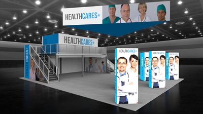 Custom trade show exhibit structures, like design # 105836V5 stand out on the convention floor. Draw eyes to your trade show booth with exciting custom exhibits & displays. We can customize any trade show exhibit or display to your specifications.