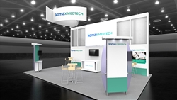 Custom trade show exhibit structures, like design # 106659V2 stand out on the convention floor. Draw eyes to your trade show booth with exciting custom exhibits & displays. We can customize any trade show exhibit or display to your specifications.