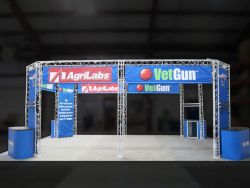 Custom trade show exhibit structures, like design # 325680 stand out on the convention floor. Draw eyes to your trade show booth with exciting custom exhibits & displays. We can customize any trade show exhibit or display to your specifications.