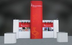 Custom trade show exhibit structures, like design # 326319 stand out on the convention floor. Draw eyes to your trade show booth with exciting custom exhibits & displays. We can customize any trade show exhibit or display to your specifications.