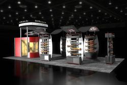 Custom trade show exhibit structures, like design # 43989 stand out on the convention floor. Draw eyes to your trade show booth with exciting custom exhibits & displays. We can customize any trade show exhibit or display to your specifications.