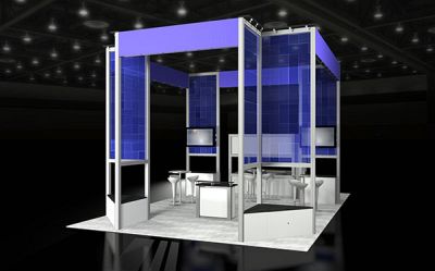 Custom trade show exhibit structures, like design # 51466 stand out on the convention floor. Draw eyes to your trade show booth with exciting custom exhibits & displays. We can customize any trade show exhibit or display to your specifications.