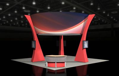 Custom trade show exhibit structures, like design # 54643 stand out on the convention floor. Draw eyes to your trade show booth with exciting custom exhibits & displays. We can customize any trade show exhibit or display to your specifications.