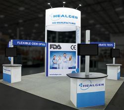 Custom trade show exhibit structures, like design # 0738834 stand out on the convention floor. Draw eyes to your trade show booth with exciting custom exhibits & displays. We can customize any trade show exhibit or display to your specifications.