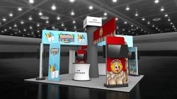 Custom trade show exhibit structures, like design # 102586V2 stand out on the convention floor. Draw eyes to your trade show booth with exciting custom exhibits & displays. We can customize any trade show exhibit or display to your specifications.