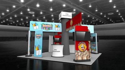 Custom trade show exhibit structures, like design # 102586V2 stand out on the convention floor. Draw eyes to your trade show booth with exciting custom exhibits & displays. We can customize any trade show exhibit or display to your specifications.