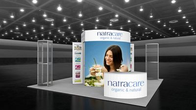 Custom trade show exhibit structures, like design # 102703V1 stand out on the convention floor. Draw eyes to your trade show booth with exciting custom exhibits & displays. We can customize any trade show exhibit or display to your specifications.