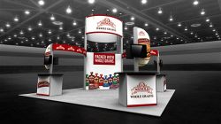 Custom trade show exhibit structures, like design # 104069V1B stand out on the convention floor. Draw eyes to your trade show booth with exciting custom exhibits & displays. We can customize any trade show exhibit or display to your specifications.